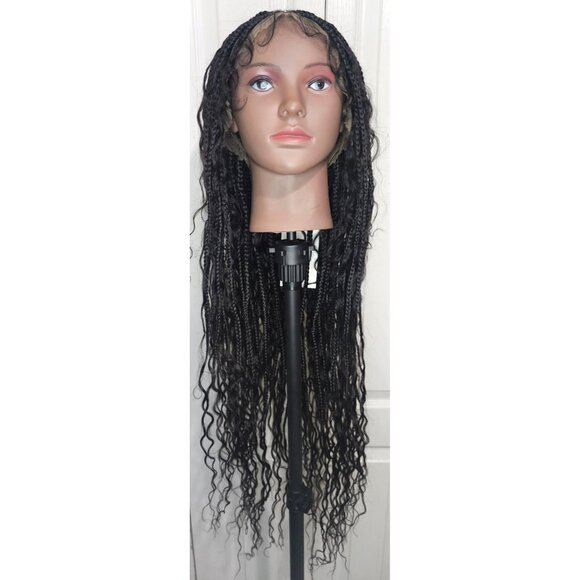 Jaliza Mila 34" Full Lace Lace Boho Braided Wig Human Hair Curls Synthetic Braid - Picture 1 of 9